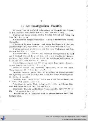 I. In der theologischen Facultät.