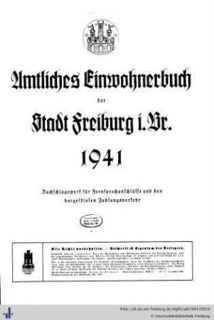 Amtliches Einwohnerbuch der Stadt Freiburg im Breisgau : 1941