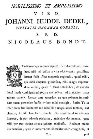 Nobilissimo Et Amplissimo Viro, Johanni Hudde Dedel, [...]
