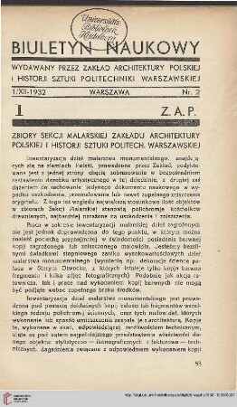 1: Zbiory Sekcji Malarskiej Zakładu Architektury Polskiej i Historji Sztuki Politech. Warszawskiej