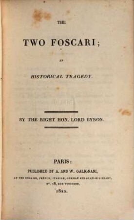 The two Foscari : an historical tragedy
