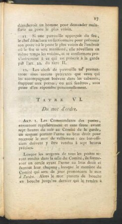 Titre VI. Du mot d'ordre