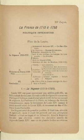 La France de 1715 à 1750 Politique intérieure