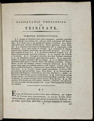 Synopsis Dissertationis. §. I. - §. XV.