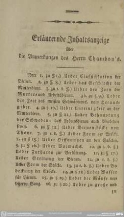Erläuternde Inhaltsanzeige über die Anmerkungen des Herrn Chambon's