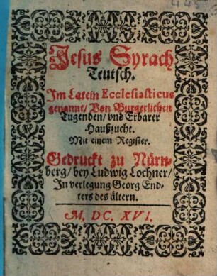 Jesus Syrach Teutsch