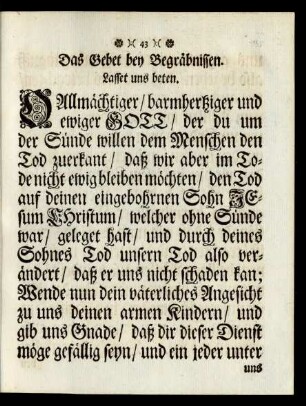 Das Gebet bey Begräbnissen.