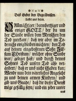 Das Gebet bey Begräbnissen.