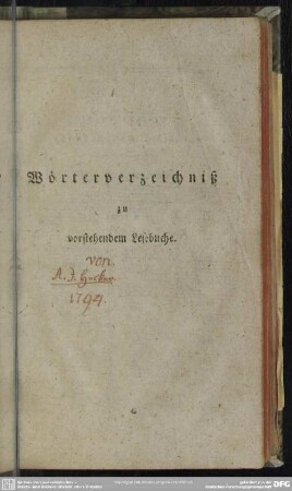 Wörterverzeichnis zu vorstehendem Lesebuche