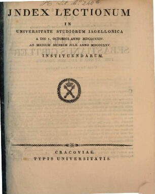 Index lectionum in Universitate Studiorum Jagellonica. 1824/25