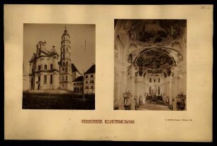 2, Klosterkirche außen. Deckengemälde und Chor.