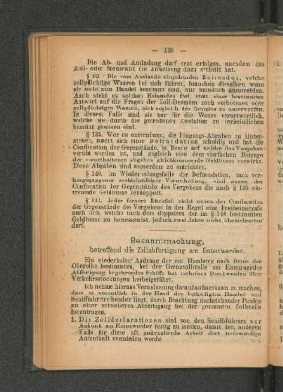 Bekanntmachung, betreffend die Zollabfertigung am Entenwerder.