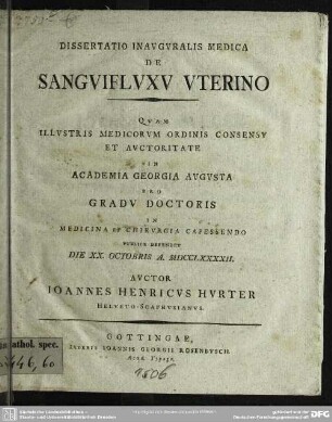 Dissertatio Inauguralis Medica De Sanguifluxu Uterino