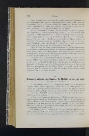 IV. Beziehungen zwischen dem Glykogen der Muskeln und dem der Leber.