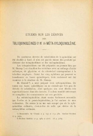 Etudes sur les dérivés des toluquinoléines et de la méta-xyloquinoléine