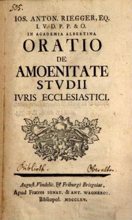 Oratio de Amoenitate Studii iuris ecclesiastici
