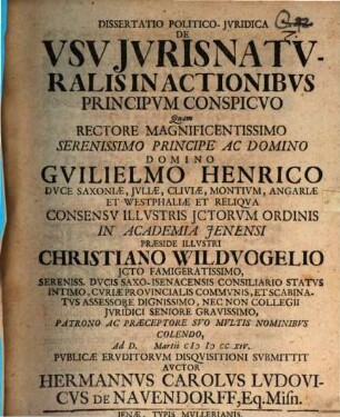 Dissertatio politico-iuridica de usu iuris naturalis in actionibus principum conspicuo