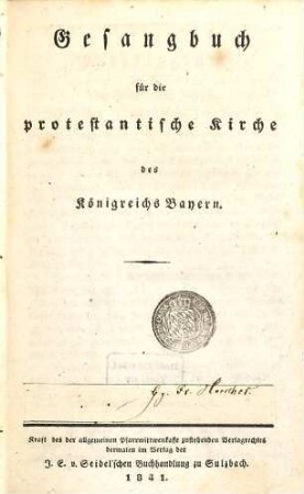 Gesangbuch für die protestantische Kirche des Königreichs Bayern