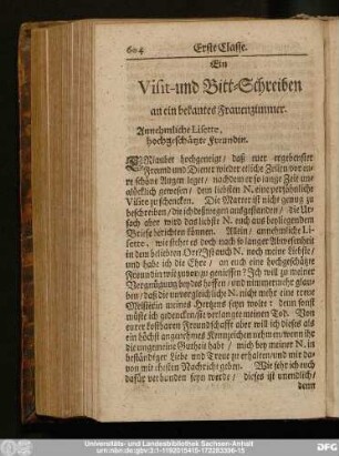 Ein Visit- und Bitt-Schreiben an ein bekantes Frauenzimmer.