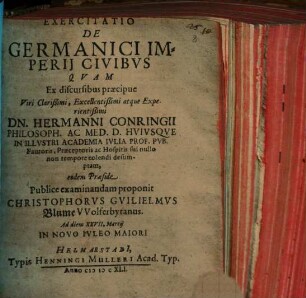 Exercitatio De Germanici Imperii Civibus