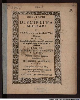 Disp. de disciplina militari et privilegiis militum