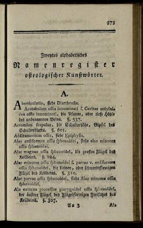Zweytes alphabetisches Namensregister osteologischer Kunstwörter.