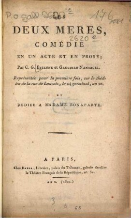 Les deux mères : Comédie en un acte et en prose