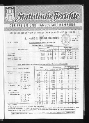 Der Fremdenverkehr in Hamburg im Oktober 1967 : Lfd. Nr. 1
