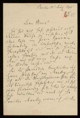85: Brief von Rudolf von Bennigsen an Gottlieb Planck, Berlin, 10.3.1898