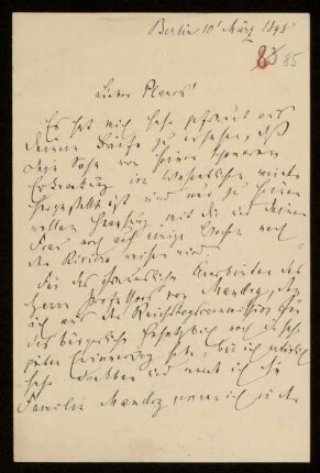 85: Brief von Rudolf von Bennigsen an Gottlieb Planck, Berlin, 10.3.1898