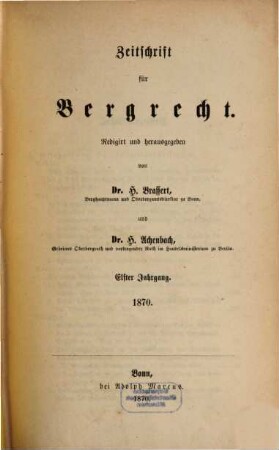 Zeitschrift für Bergrecht : ZfB, 11. 1870