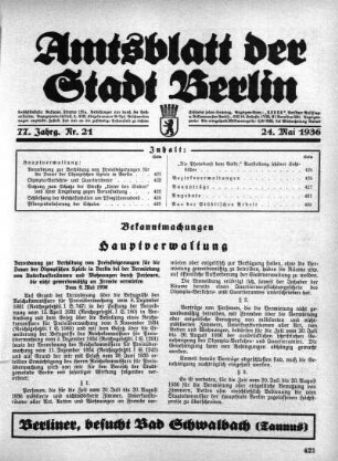 1936,21: Nr. 21, 24. Mai 1936