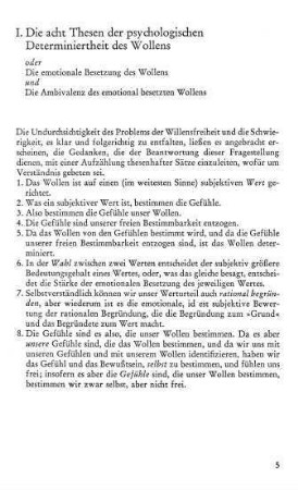 5-68, I. Die acht Thesen der psychologischen Determiniertheit des Wollens