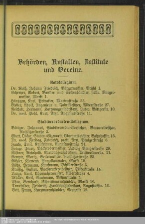 Behördenverzeichnis : Behörden, Anstalten, Institute und Vereine