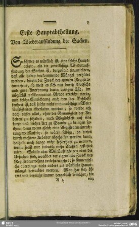 Erste Hauptantheilung. Von Wiederauffindung der Sachen