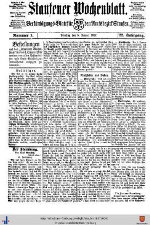 22. Jg: Staufener Wochenblatt (1921 bis 1934 als Staufener Tagblatt)