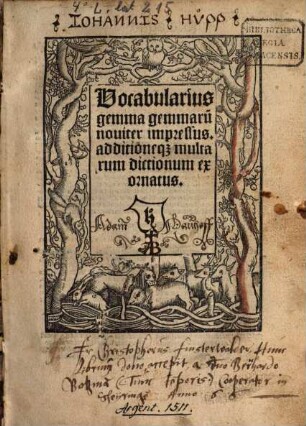 Vocabularius gemma gemmarum : noviter impressus additioneque multarum dictionum exornatus