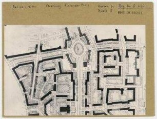 Eine frühe Variante der Bebauung zu beiden Seiten der Stalinallee zwischen Alexander- und Strausberger Platz. Berlin, Mitte, Stalinallee (ab 1961 Karl-Marx-Allee)/Strausberger Platz/Schillingstraße/Landsberger Allee