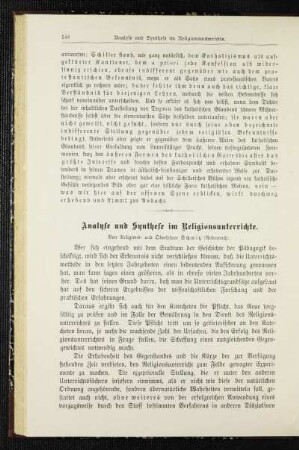 Analyse und Synthese im Religionsunterrichte