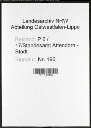 Sterberegister Standesamt Attendorn-Stadt