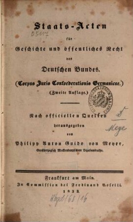 Staats-Acten für Geschichte und öffentliches Recht des Deutschen Bundes, 1