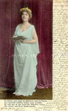 Postkarte mit Muse der Poesie und Vers