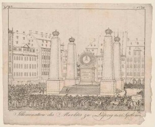 Die Illumination des Marktes in Leipzig am 25. September 1808, zu Ehren des Königs Friedrich August, aus: Bildungsblätter oder Zeitung für die Jugend
