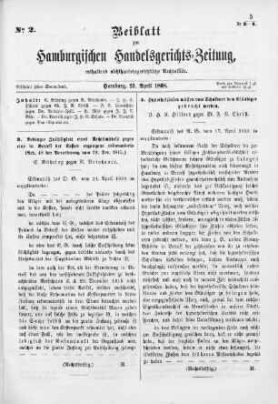 Beiblatt zur hamburgischen Handelsgerichts-Zeitung No. 2. Hamburg, 25. April 1868.