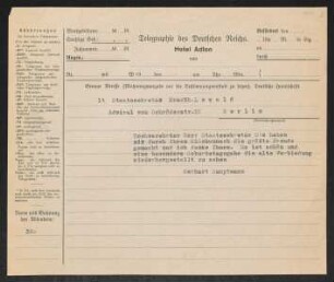 Brief von Gerhart Hauptmann an Theodor Lewald