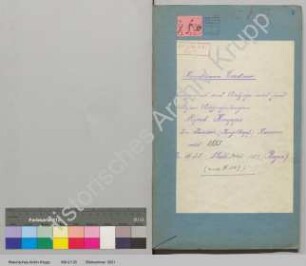 Schreiben von Alfred Krupp betr. Panzerkanone. [Inhaltsverzeichnis, Regest und auszugsweise Abschrift der Archivalie FAH 2 P 25]