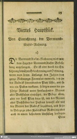 Viertes Hauptstück. Von Einrichtung der Vormundschafts-Rechnung