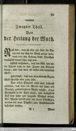 Zweyter Theil. Von der Heilung der Wuth