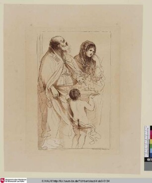 [Old Man, Woman, and a Boy, with a Model of a Town; Alter Mann, eine Frau und ein Junge mit einem Stadtmodell]