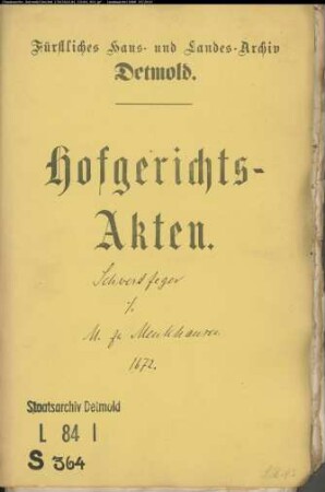 Schwertfeger, Johann gegen Meier zu Menkhausen - Schuldforderung